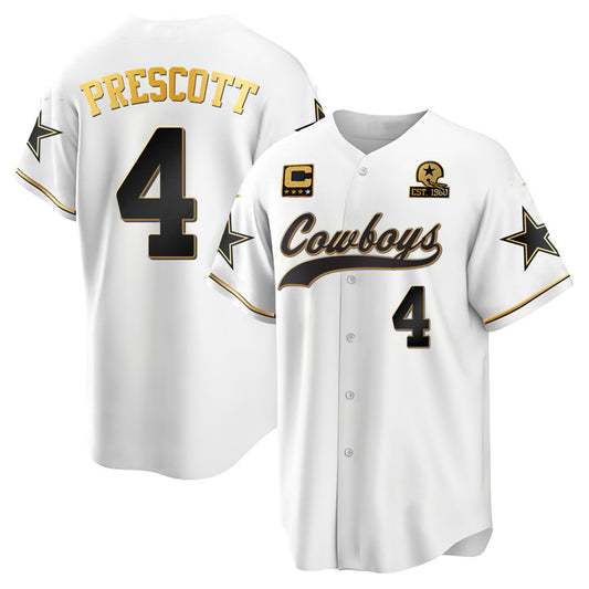 D.Cowboys #4 Dak Prescott White Gold Baseball All Stitched Jersey