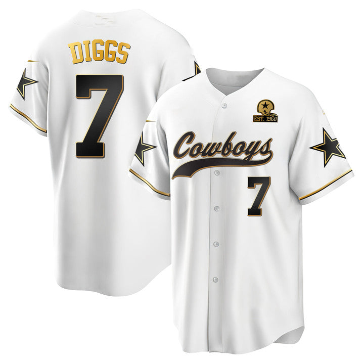 D.Cowboys #7 Trevon Diggs White Gold Baseball All Stitched Jerseys