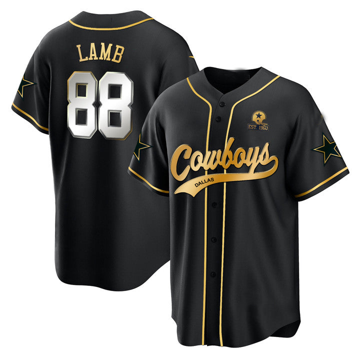 D.Cowboys #88 CeeDee Lamb Black Gold Baseball Stitched Jersey