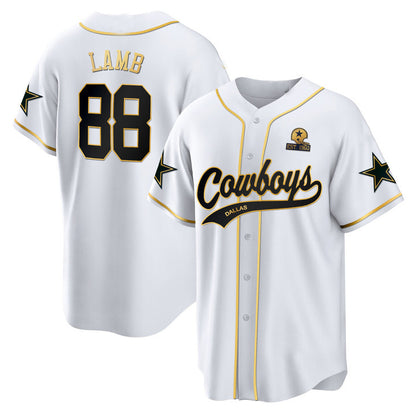 D.Cowboys #88 CeeDee Lamb Gold White Baseball Stitched Jersey