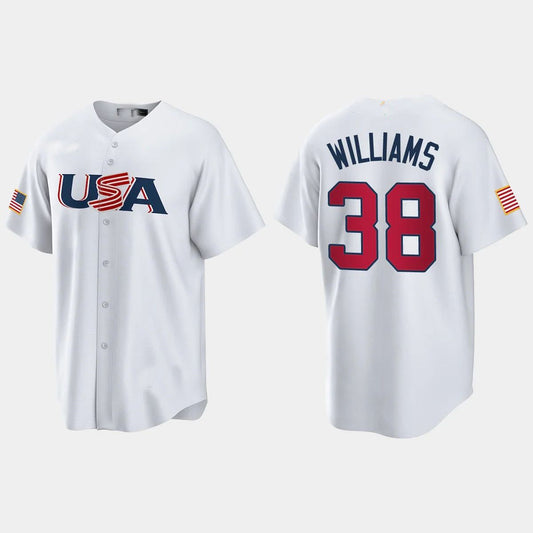 #38 DEVIN WILLIAMS MILWAUKEE BREWERS 2023 WORLD BASEBALL CLASSIC USA REPLICA JERSEY ¨C WHITE Stitches Baseball Jerseys