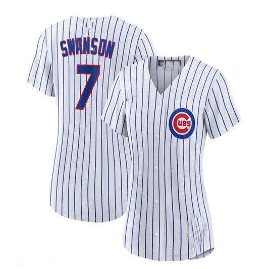 Chicago Cubs #7 Dansby Swanson Home Replica Player Jersey - White Royal Baseball Jerseys