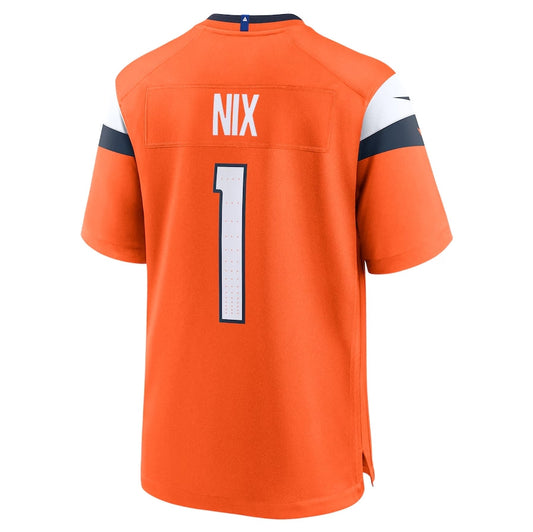 D.Broncos #1 Bo Nix 2024 Draft First Round Pick Player Game Jersey - Orange American Football Jerseys