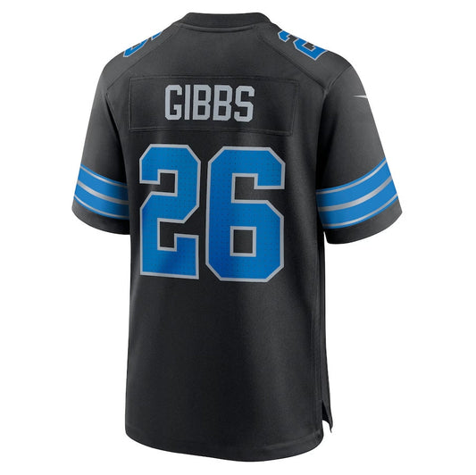 D.Lions #26 Jahmyr Gibbs 2nd Alternate Game Jersey - Black American Football Jerseys