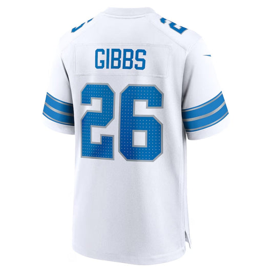 D.Lions #26 Jahmyr Gibbs Game Jersey - White American Football Jerseys