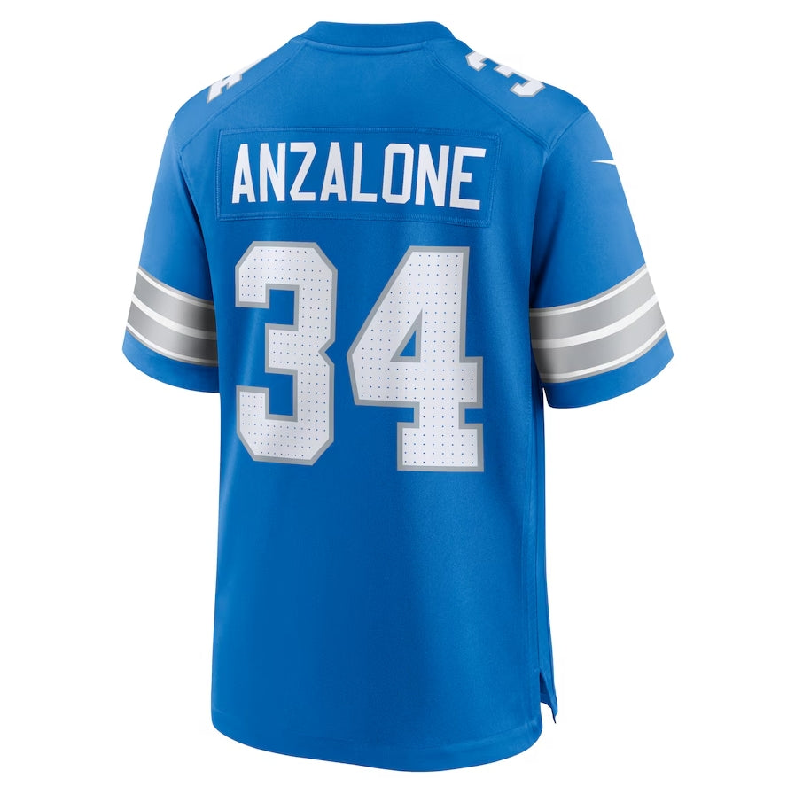 D.Lions #34 Alex Anzalone Game Jersey - Blue American Football Jerseys