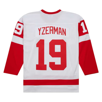 D.Red Wings #19 Steve Yzerman Mitchell & Ness 1983-84 Blue Line Player Jersey - White American Hockey Jerseys