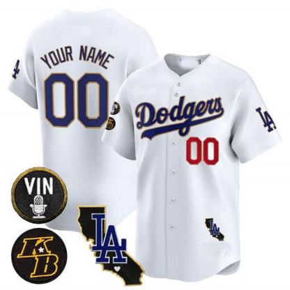 Custom Los Angeles Dodgers Vin Patch & Kobe Bryant Gold Trim Vapor Premier Limited V2 – All Stitched Baseball Jersey