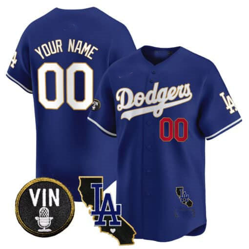 Custom Los Angeles Dodgers Vin & California Patch Gold Trim Vapor Premier Limited – All Stitched Baseball Jersey