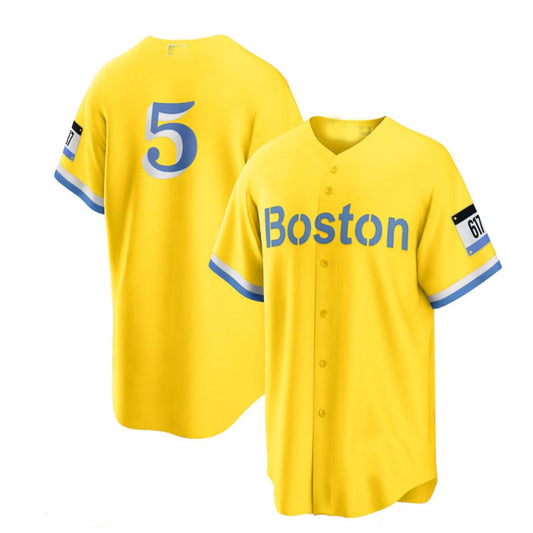 Boston Red Sox  #5 Enrique Hernandez  City Connect Replica Player Jersey - Gold Light Blue Baseball Jerseys