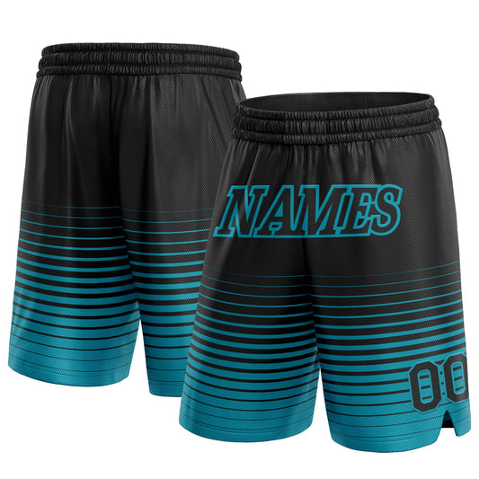 Custom Black Teal Pinstripe Fade Fashion Authentic Basketball Shorts