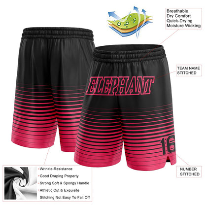 Custom Black Neon Pink Pinstripe Fade Fashion Authentic Basketball Shorts