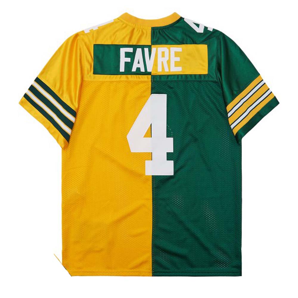 GB.Packers #4 Brett Favre Mitchell & Ness Half Green Gold Split Legacy Replica American Football Jerseys