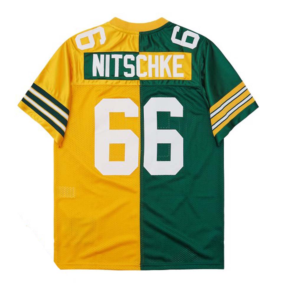 GB.Packers #66 Ray Nitschke Mitchell & Ness Half Green Gold Split Legacy Replica American Football Jersey