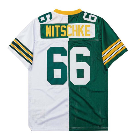 GB.Packers #66 Ray Nitschke Mitchell & Ness Half Green White Split Legacy Replica American Football Jersey