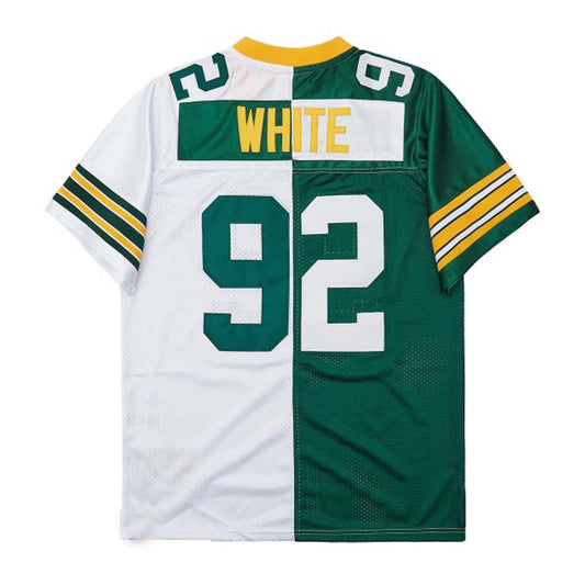 GB.Packers #92 Reggie White Mitchell & Ness Half Green White Split Legacy Replica American Football Jerseys