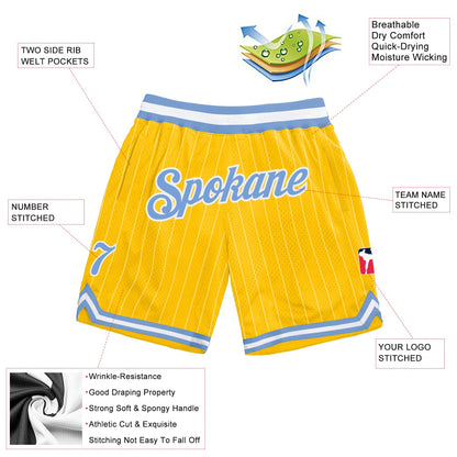 Custom Gold White Pinstripe Light Blue-White Authentic Basketball Shorts