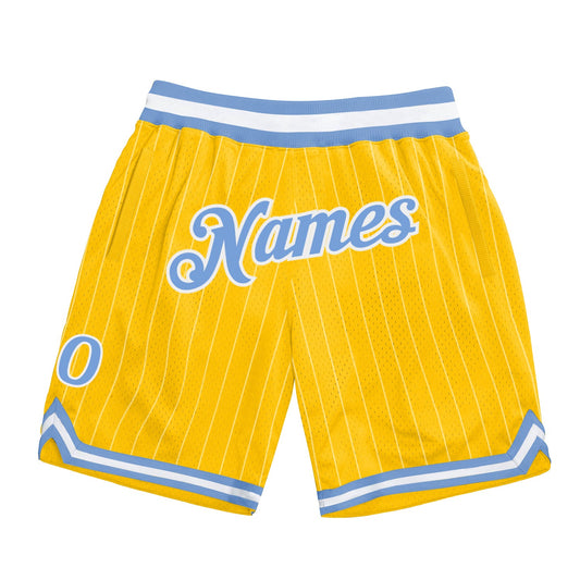 Custom Gold White Pinstripe Light Blue-White Authentic Basketball Shorts