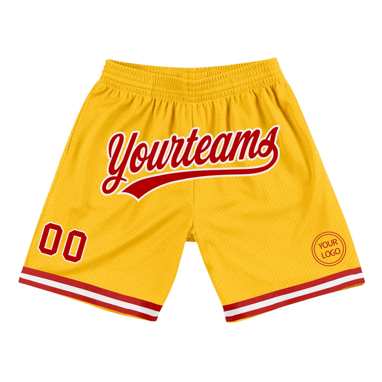 Custom Gold Red-White Authentic Throwback Basketball Shorts