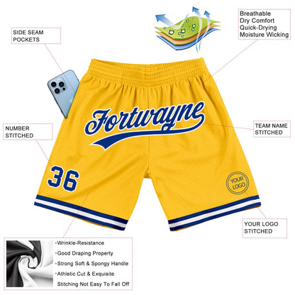 Custom Gold Royal-White Authentic Throwback Basketball Shorts