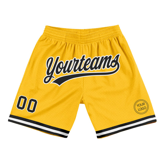 Custom Gold Black-White Authentic Throwback Basketball Shorts