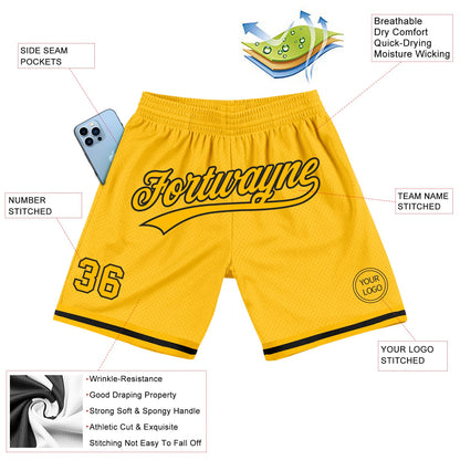 Custom Gold Black Authentic Throwback Basketball Shorts