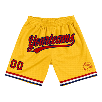 Custom Gold Red-Navy Authentic Throwback Basketball Shorts