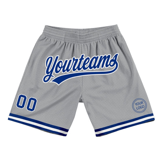 Custom Gray Royal-White Authentic Throwback Basketball Shorts