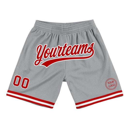 Custom Gray Red-White Authentic Throwback Basketball Shorts