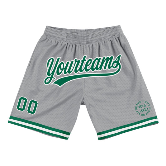 Custom Gray Kelly Green-White Authentic Throwback Basketball Shorts