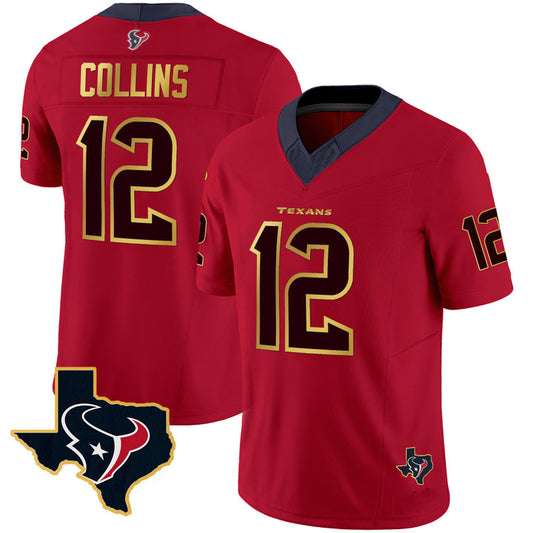 H.Texans #12 Nico Collins Red Gold Vapor Limited Jersey Stitched American Football Jerseys