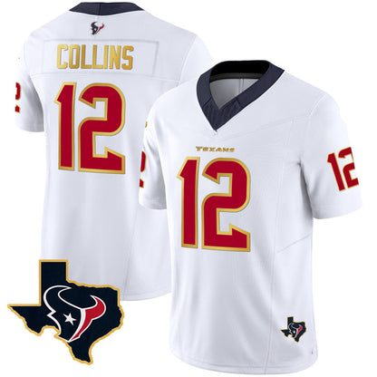 H.Texans #12 Nico Collins White Gold Vapor Limited Jersey Stitched American Football Jerseys