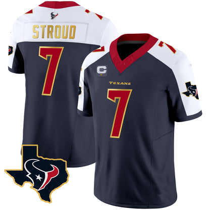 H.Texans #7 C.J. Stroud Navy White With C Patch Limited Stitched Jersey American Football Jerseys