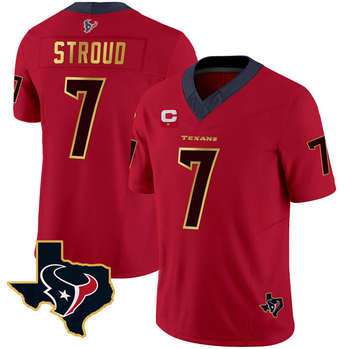 H.Texans #7 C.J. Stroud Red Gold Vapor Limited Jersey Stitched American Football Jerseys