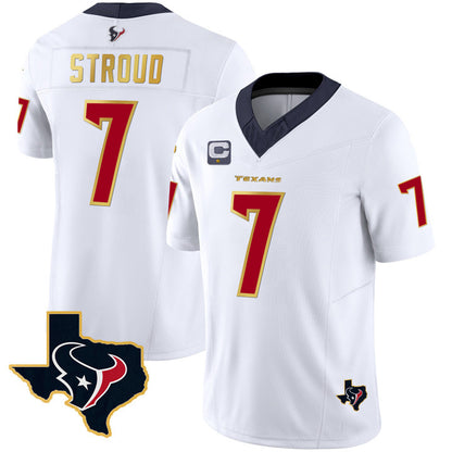 H.Texans #7 C.J. Stroud White Gold With C Patch Limited Stitched Jersey American Football Jerseys