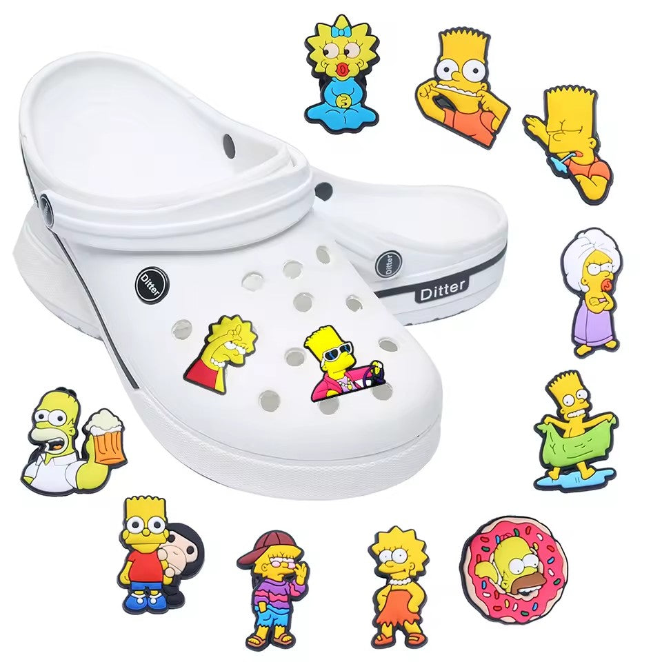 Hot Sale Cartoon Shoe Charms Simpson Shoes Accessories Fit Clogs sandal Garden Shoe Decorations Buckle for Friend Party Gifts