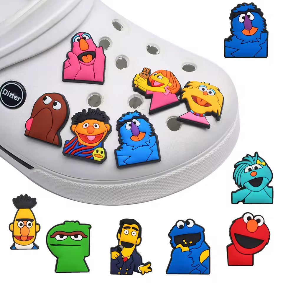 Hot sale Sesame Street Shoe Charms Cartoon Shoes Accessories Fit Clogs sandal Garden Shoe Decorations Buckle for Party Gifts