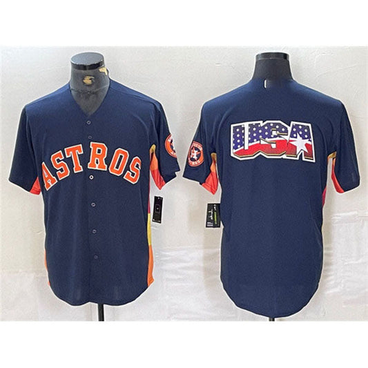 Houston Astros Navy Team Big Logo With Patch Cool Base Stitched Baseball Jersey