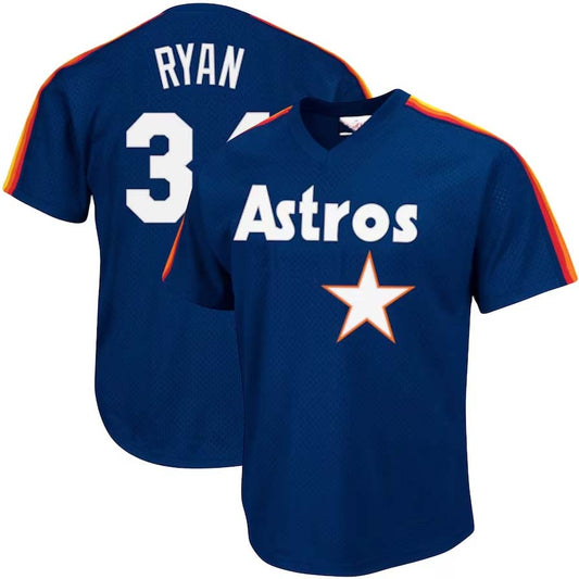 Houston Astros #3 Nolan Ryan Mitchell & Ness Cooperstown Collection Big & Tall Mesh Batting Practice Jersey - Navy Baseball Stitched Jerseys