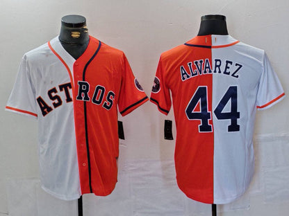 Houston Astros #44 Yordan Alvarez White Orange Split Stitched Baseball Jersey