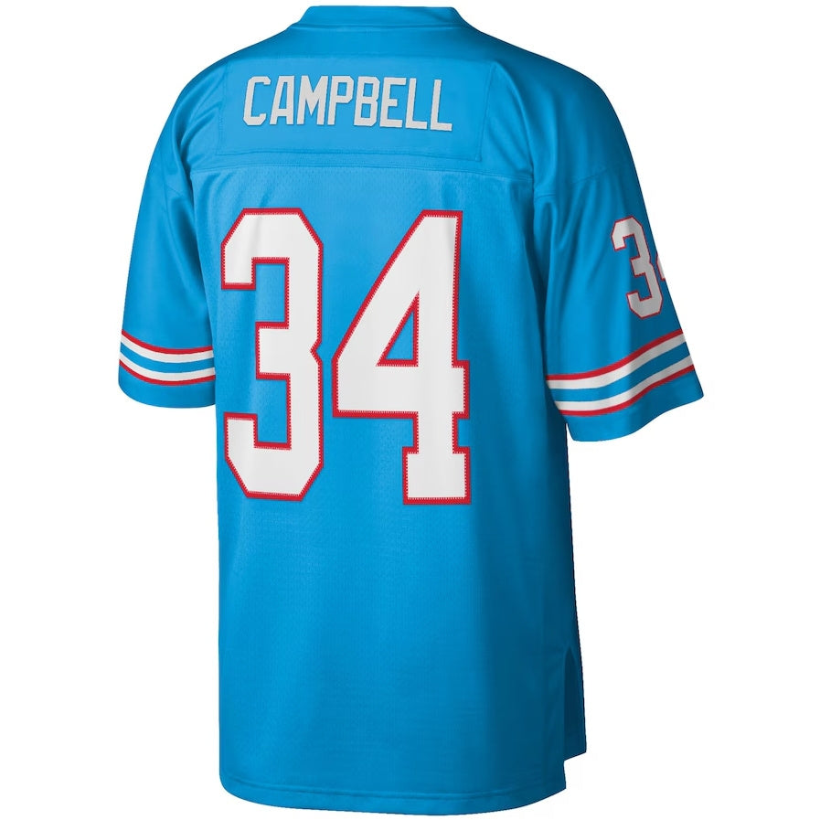 H.Oilers #34 Earl Campbell Mitchell & Ness Legacy Replica Jersey - Light Blue Stitched American Football Jerseys