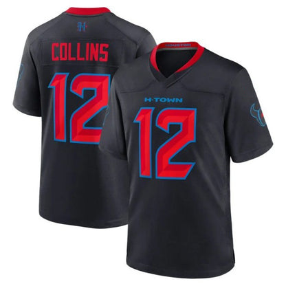 H.Texans #12 Nico Collins Navy Red Number Stitched Football 2024 Vapor Limited Jersey