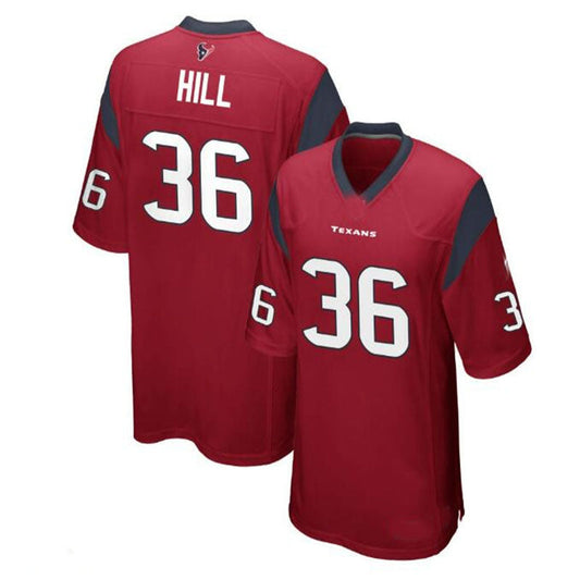 H.Texans #36 Brandon Hill Alternate Game Jersey - Red Stitched American Football Jerseys