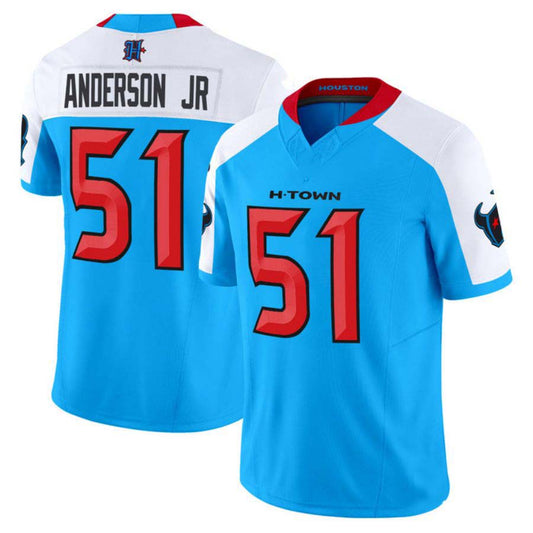 H.Texans #51 Will Anderson Jr. White Light Blue Stitched 2024 Vapor F.U.S.E. Limited Jersey