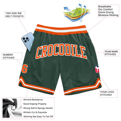 Custom Hunter Green Orange-White Authentic Throwback Basketball Shorts