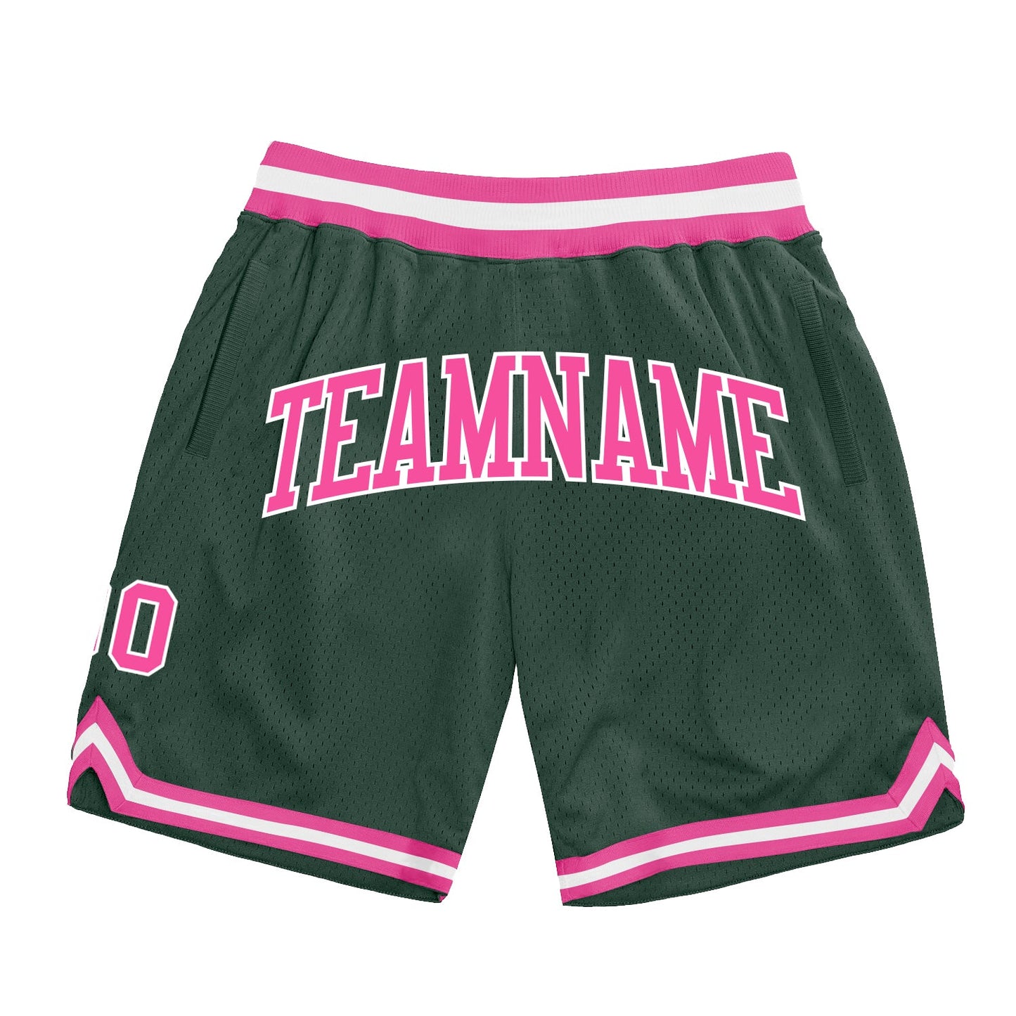 Custom Hunter Green Pink-White Authentic Throwback Basketball Shorts