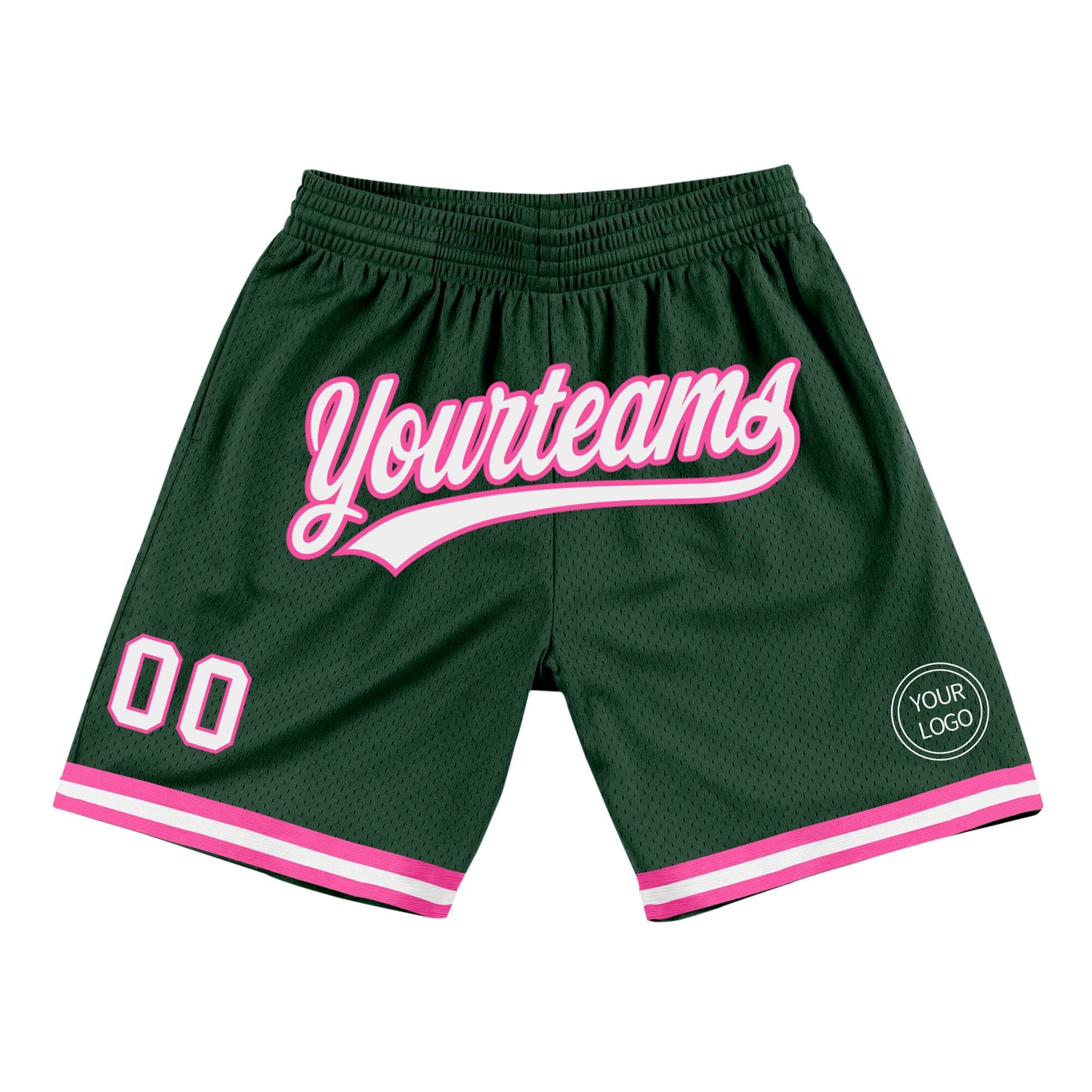 Custom Hunter Green White-Pink Authentic Throwback Basketball Shorts