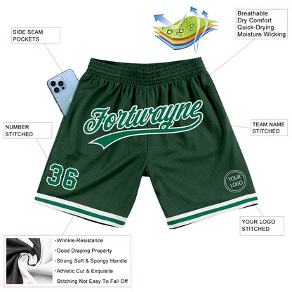 Custom Hunter Green Kelly Green-White Authentic Throwback Basketball Shorts