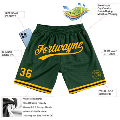 Custom Hunter Green Gold-Black Authentic Throwback Basketball Shorts