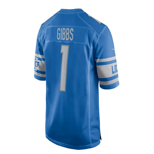 D.Lions #1 Jahmyr Gibbs 2023 Draft First Round Pick Game Jersey - Blue Stitched American Football Jerseys